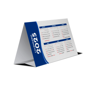 Calendário de Mesa Premium Papel Duplex 250g 22,8x12cm 4/0 (colorido só frente)  UV Total 1/0 e Corte Especial Quantidade: 1000